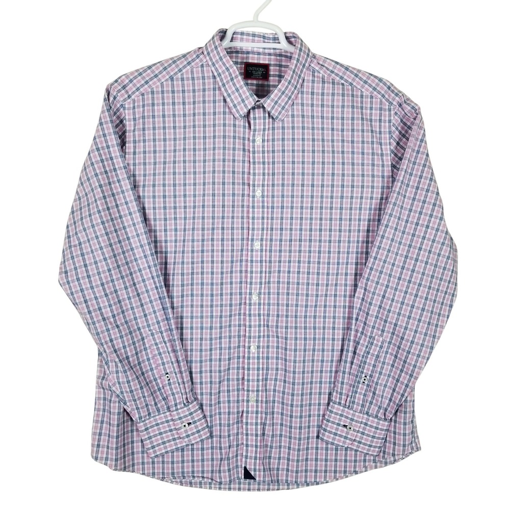 UNTUCKIt Button Down Mens XXL Pink Blue Dolcetto Wrinkle Free Check Shirt
